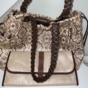 Pottery Barn Kids Preppy Tote Diaper Bag Large Leather Braided Handles EUC
